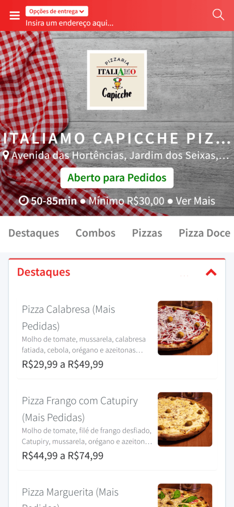 pix online pizzaria italiamo capicche